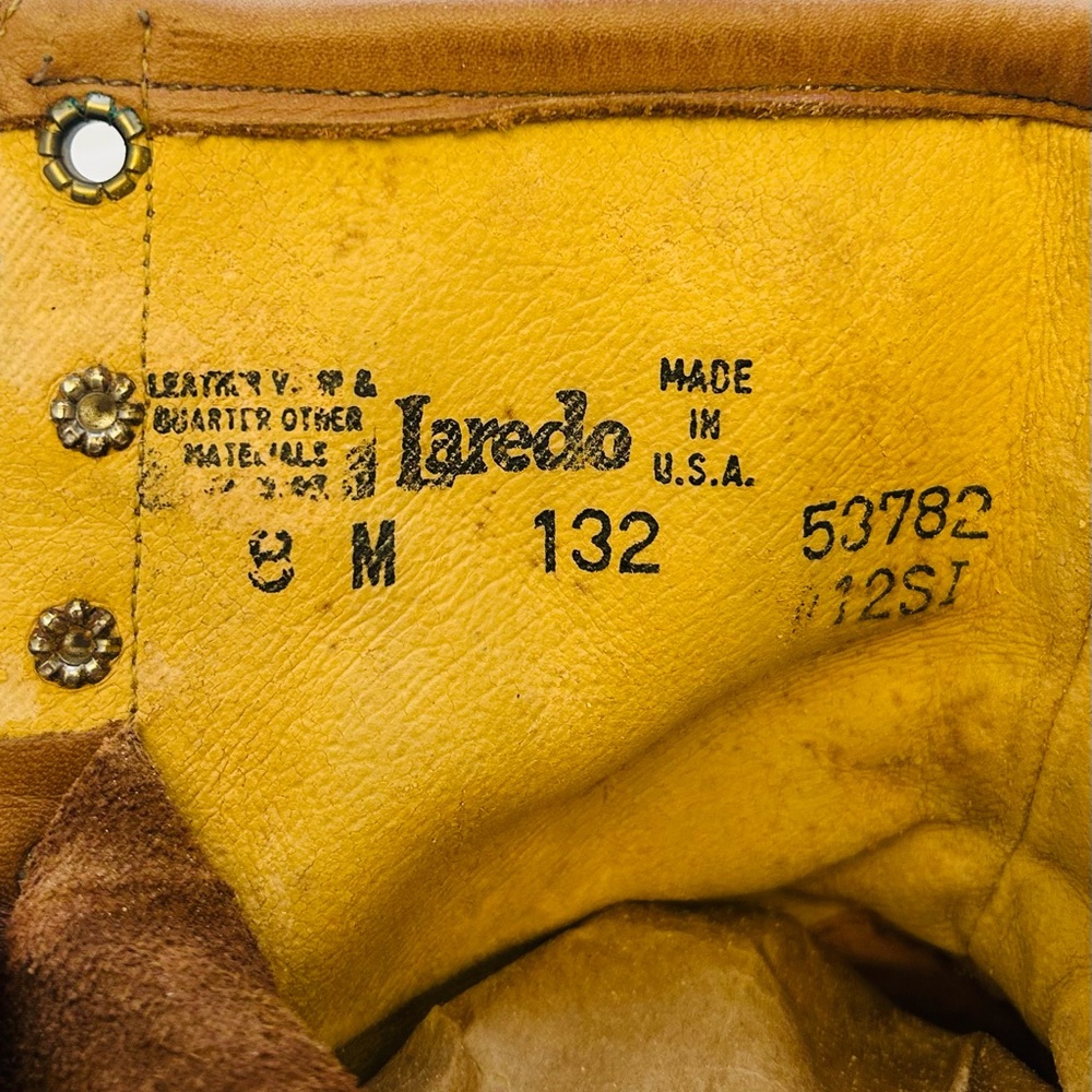 Laredo Tan Lace-Up Leather Roper Boots - Picture 11 of 16